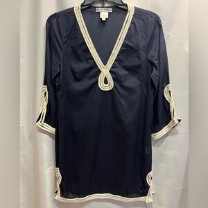 Bergdorf Goodman Milly Cabana Tunic Cover Up Navy Cream  Size S